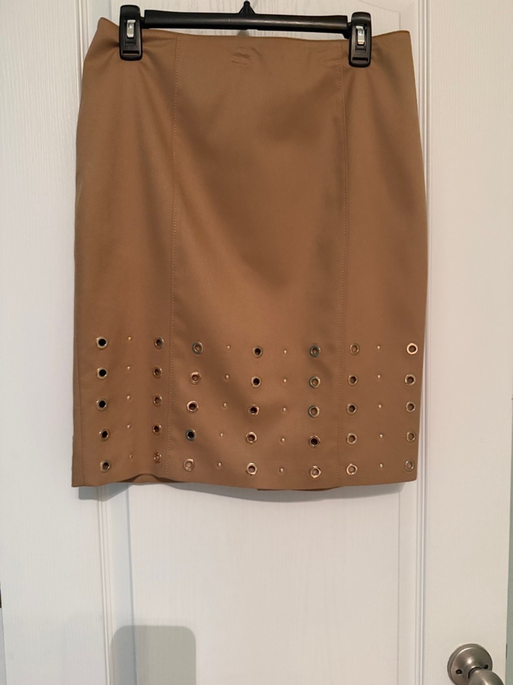 White House Black Market Tan Eyelet-Detail Pencil Skirt